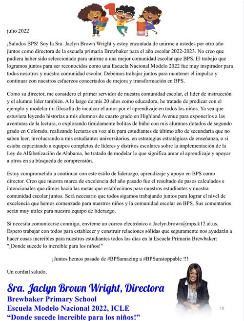 2022 Principal Letter Spanish